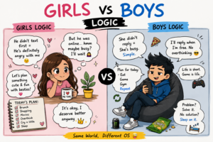 “An emotional and psychological comparison between boys and girls showing differences in thinking, emotions, and communication styles.”