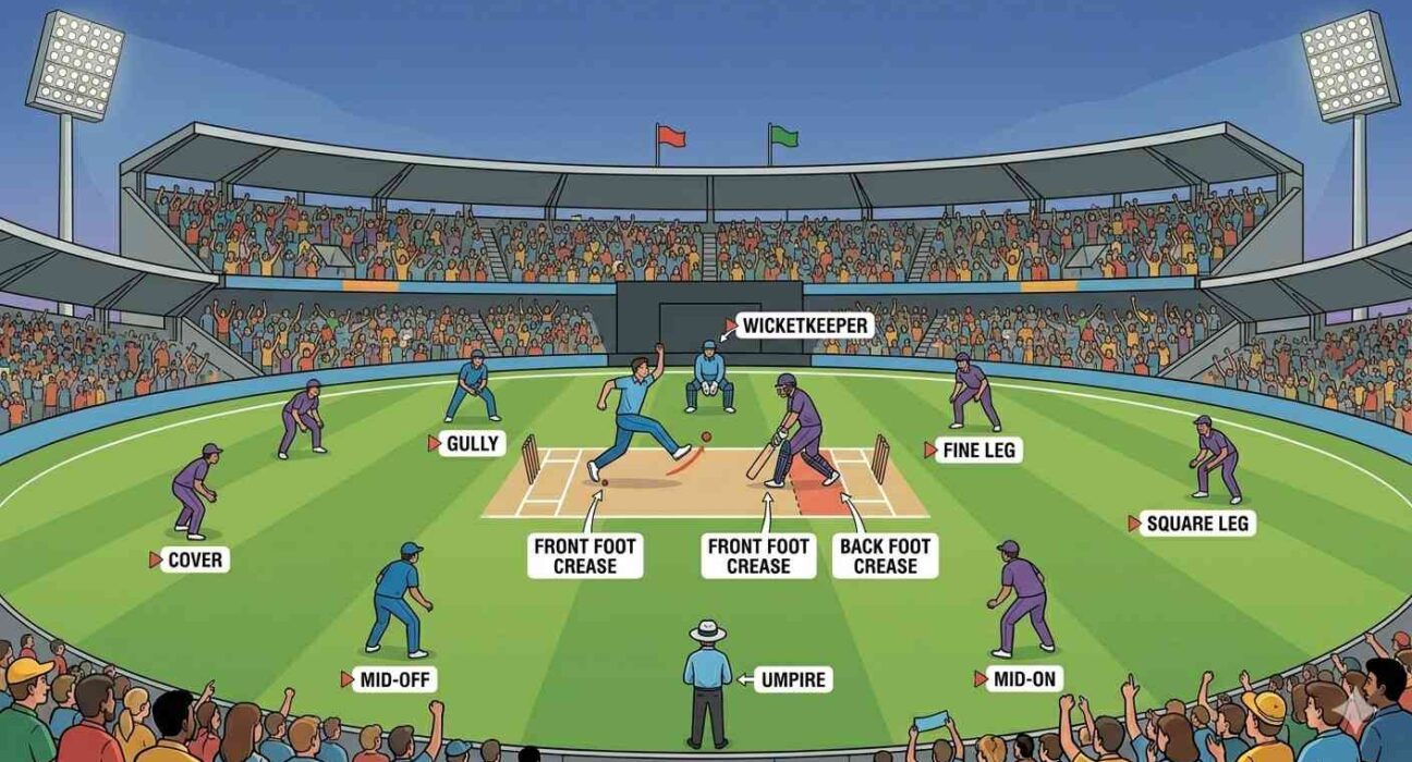 Detailed cricket match rules explained for beginners with field positions and gameplay