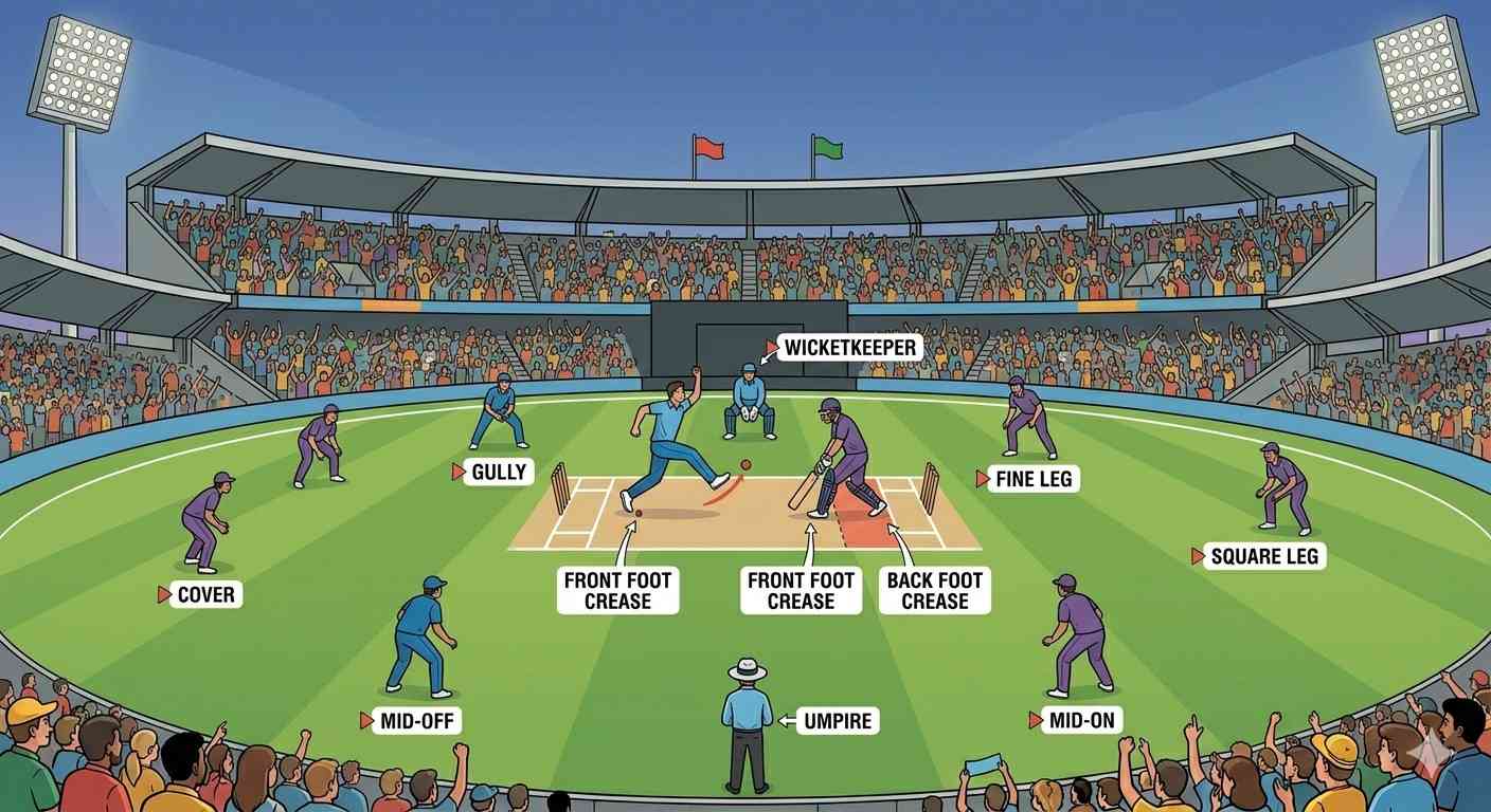 Detailed cricket match rules explained for beginners with field positions and gameplay