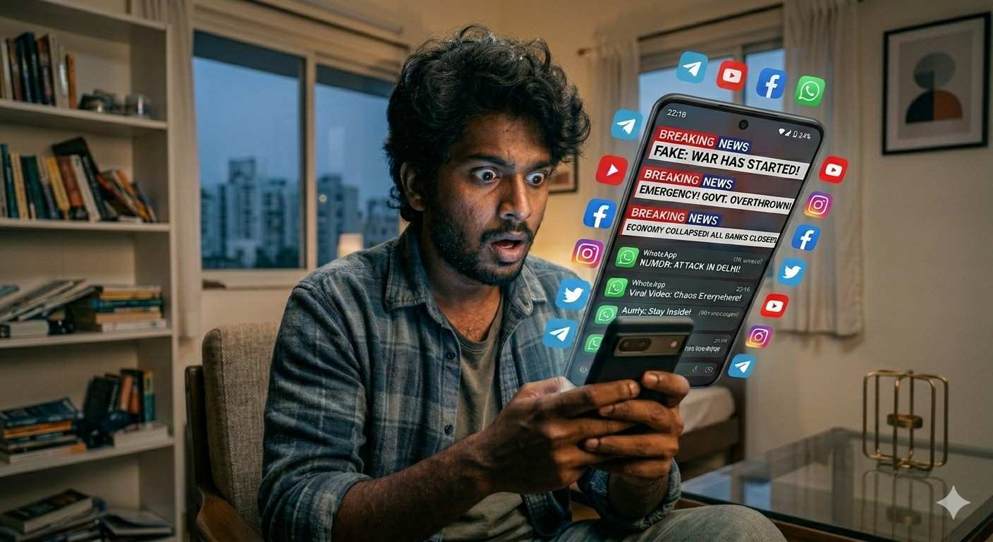 Person shocked after seeing fake viral news on social media