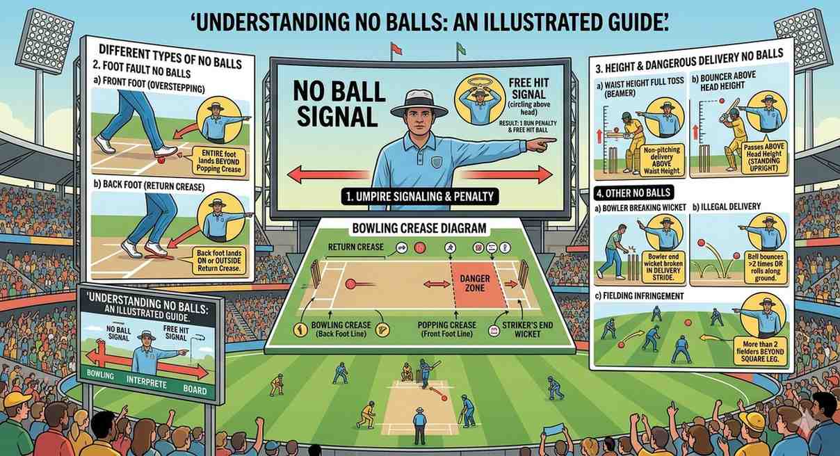 No ball rules in cricket explained with types and umpire signals