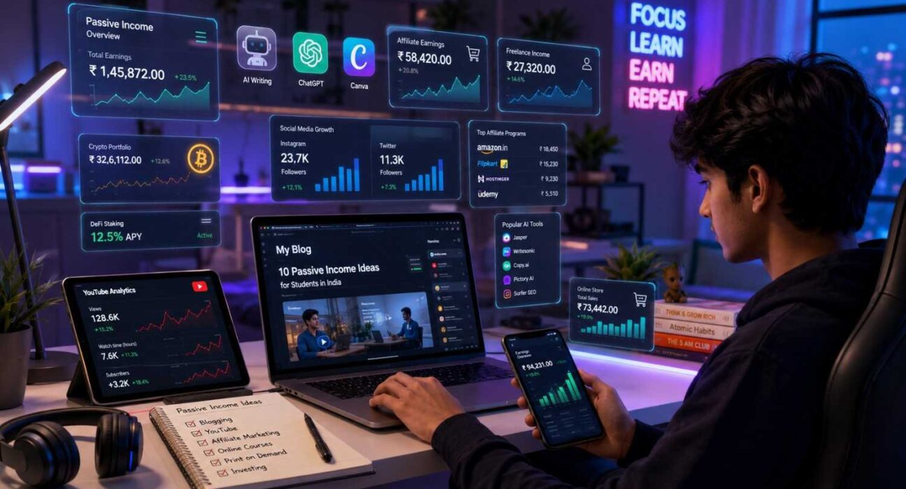 Student tracking AI-powered passive income streams online
