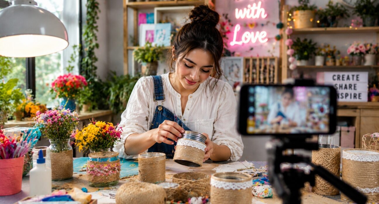 Creative DIY social media content creation workspace