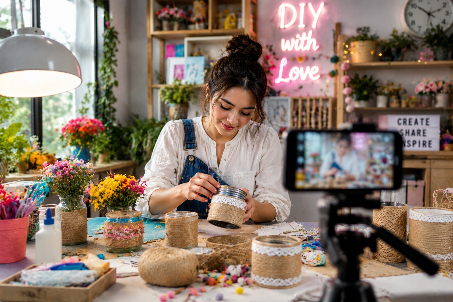 Creative DIY social media content creation workspace