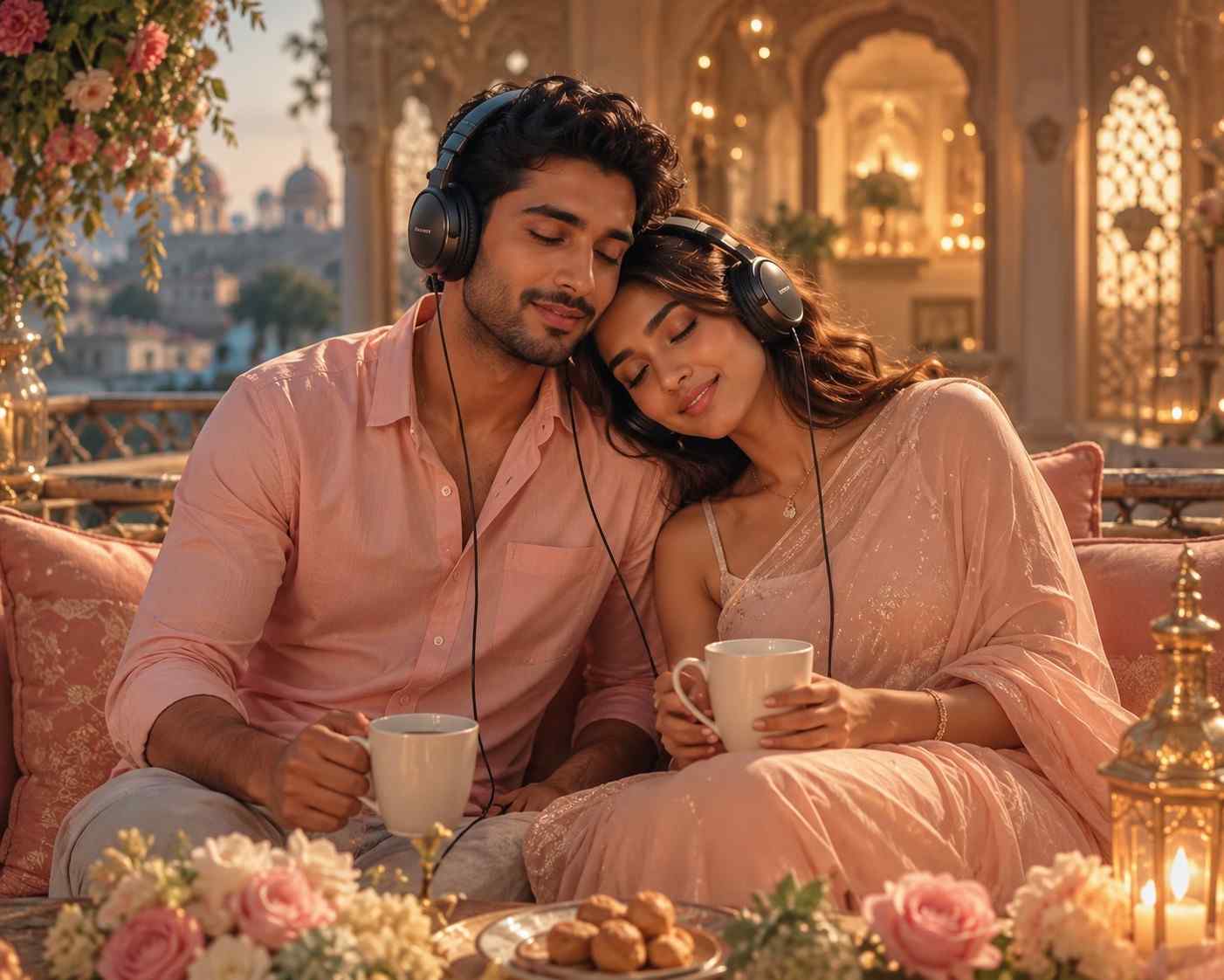 Couple enjoying romantic Bollywood duets during a peaceful soft life moment
